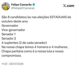 Felipe Camarão anuncia chapa completa e consolida frente democrática popular no Maranhão