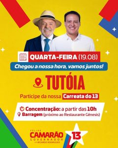 Felipe Camarão percorrerá 6 cidades do Baixo Parnaíba e Lençóis em carreatas do Time 13 nesta quarta-feira (19)
